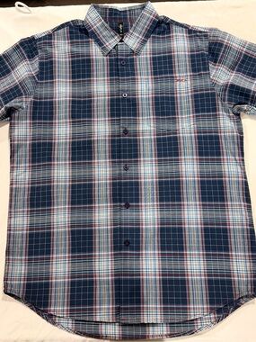 RVCA Navy, White & Red Plaid Short-Sleeve Button-Down Shirt